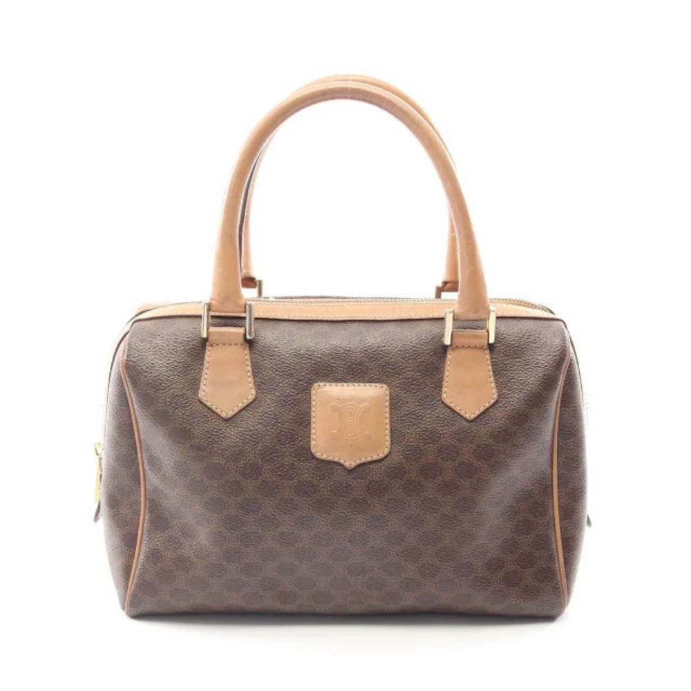 Celine Macadam Handbag Canvas Leather Brown Beige Cream